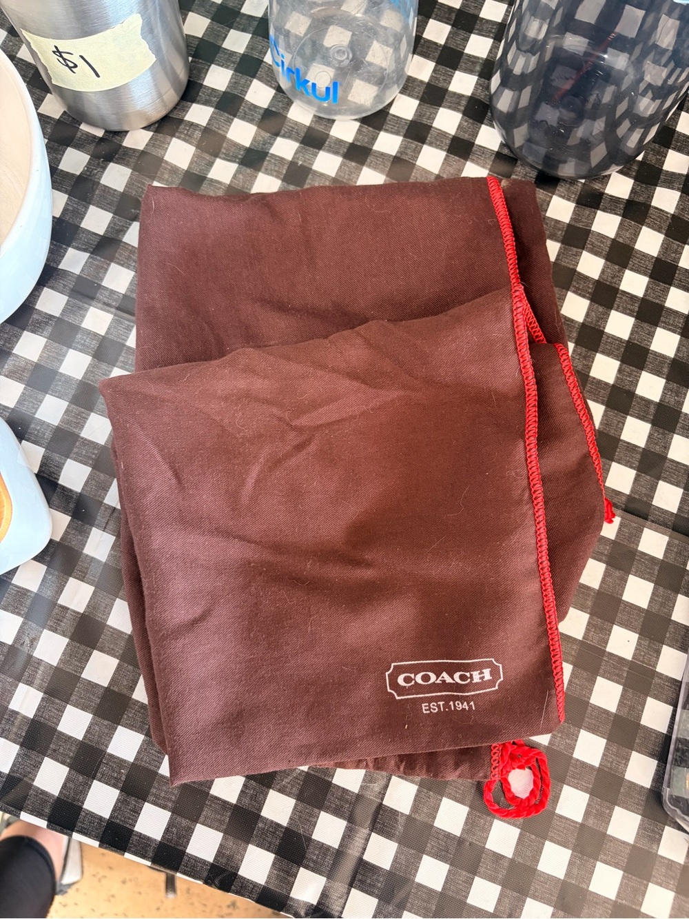 Coach Brown Dust Bag with Red Drawstring